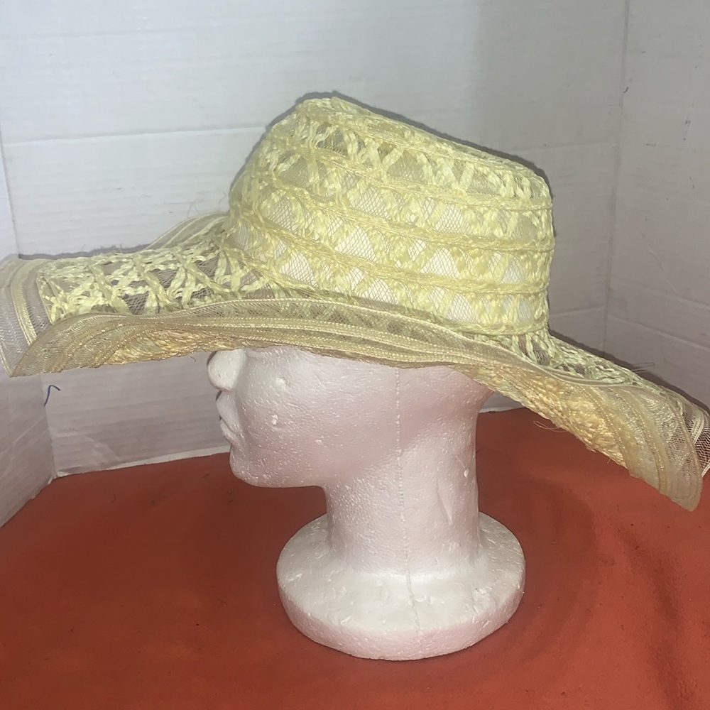 Vintage Yellow Ruffled Edge Rafita sun hat